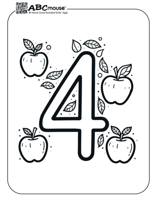 Free printable number four apples coloring page for kids from ABCmouse.com. 