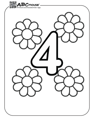 Free printable number four flowers coloring page for kids from ABCmouse.com. 