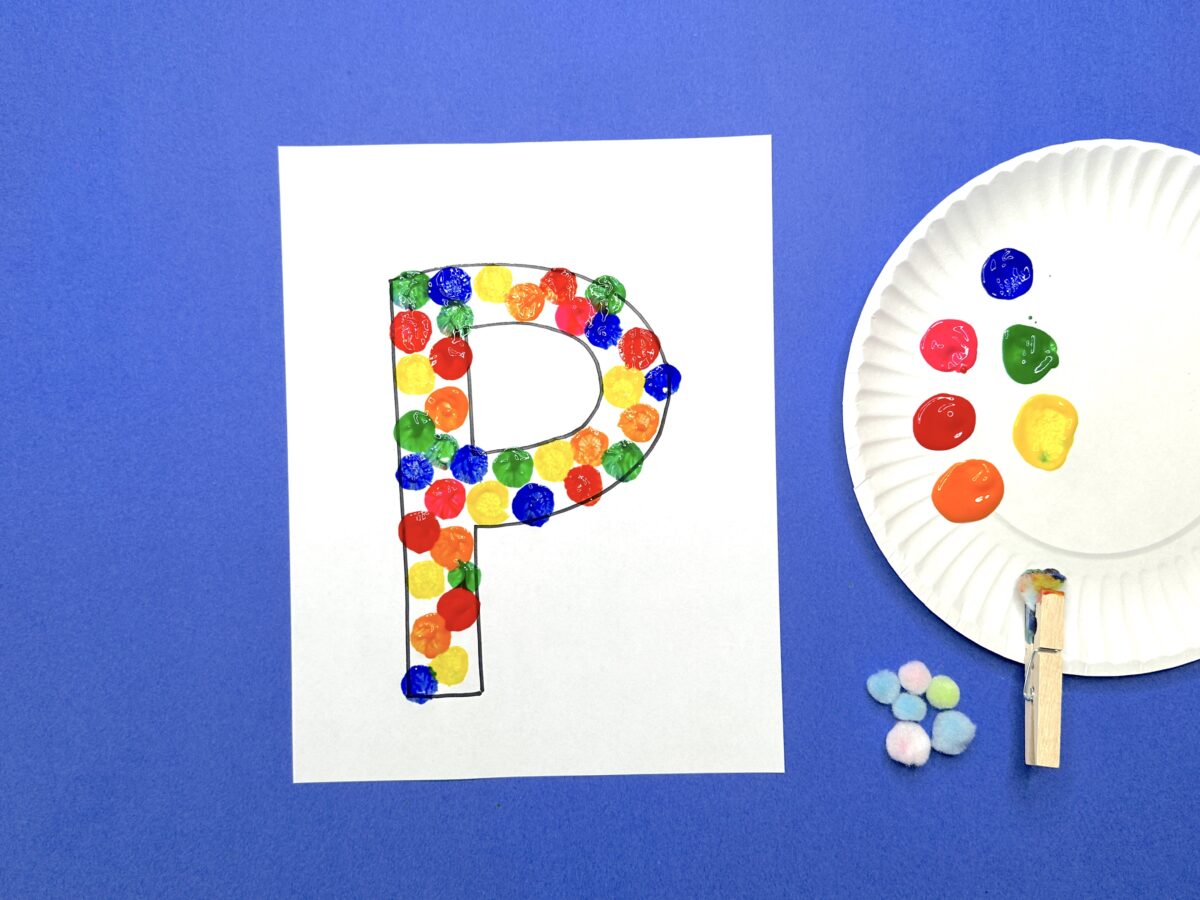 Fun and free letter P is for pom pom painting craft idea for kids from ABCmouse.com. 