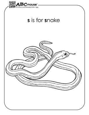 Free printable s is for snake coloring page for kids from ABCmouse.com. 