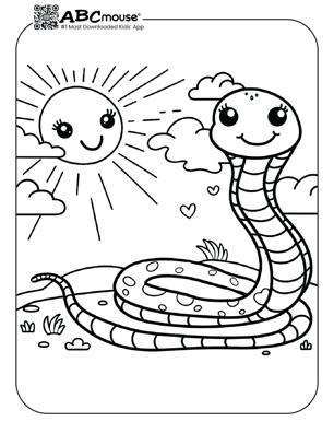 Free printable snake in the sun coloring page for kids from ABCmouse.com. 