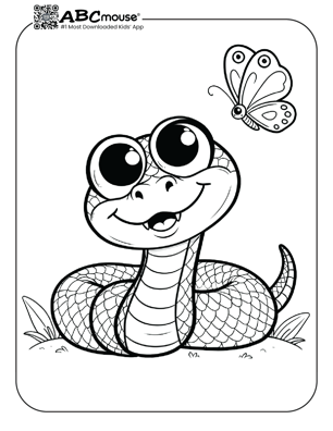 Free printable snake with a butterflly coloring page for kids from ABCmouse.com. 