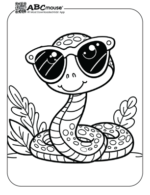 Free printable snake wearing sunglasses coloring page for kids from ABCmouse.com. 