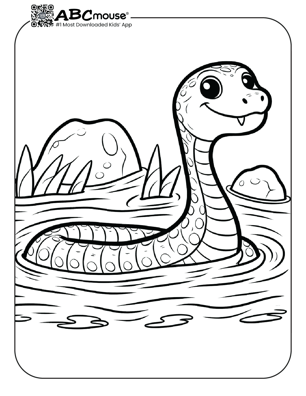 Free printable snake in the water coloring page for kids from ABCmouse.com. 