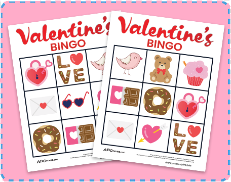 Free printable Valentines Day bingo cards for toddlers and preschoolers from ABCmouse.com. 