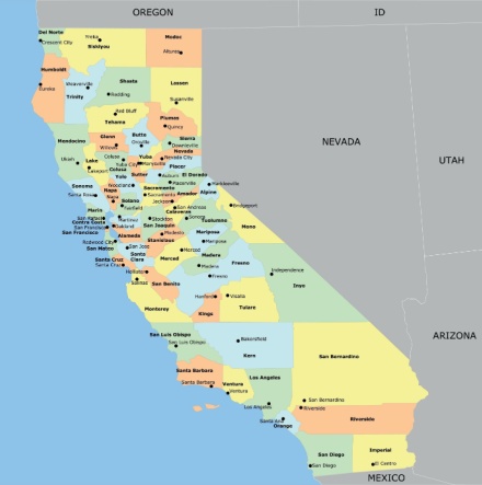 A simple map of California counties. 