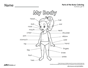 Parts of the body-girl free printable worksheet from ABCmouse.com. 