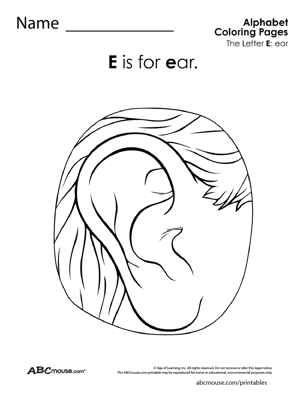 Parts of the body-ear face free printable worksheet from ABCmouse.com. 