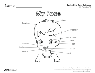 Parts of the body-boy face free printable worksheet from ABCmouse.com. 