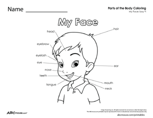 Parts of the body-boy face free printable worksheet from ABCmouse.com. 