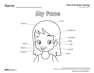 Parts of the body-girl face free printable worksheet from ABCmouse.com. 