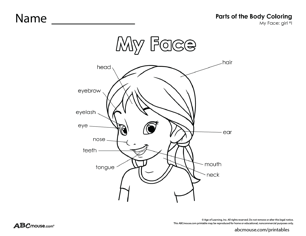 Parts of the body-girl face free printable worksheet from ABCmouse.com. 