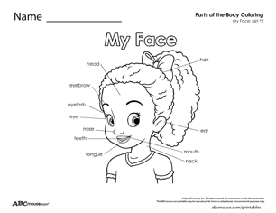 Parts of the body-girl face free printable worksheet from ABCmouse.com. 