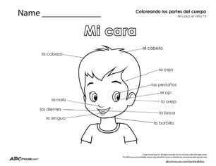 Parts of the body-boy face in Spanish free printable worksheet from ABCmouse.com. 