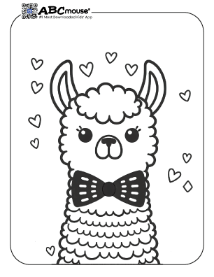 Free printable llama wearing a bow tie coloring page from ABCmouse.com. 