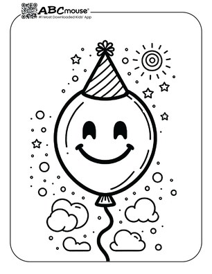 Free printable smiling balloon coloring page for kids from ABCmouse.com. 