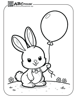 Free printable bunny with a balloon coloring page for kids from ABCmouse.com. 