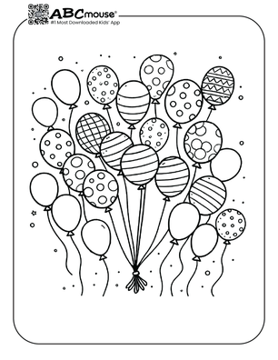 Free printable balloon bouquet coloring page for kids from ABCmouse.com. 