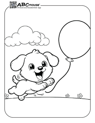 Free printable dog with balloon coloring page for kids from ABCmouse.com. 