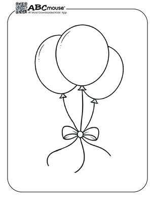 Free printable three simple balloons coloring page for kids from ABCmouse.com. 