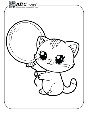 Free printable cat with balloon coloring page for kids from ABCmouse.com. 