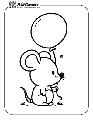 Free printable mouse with balloon coloring page for kids from ABCmouse.com. 