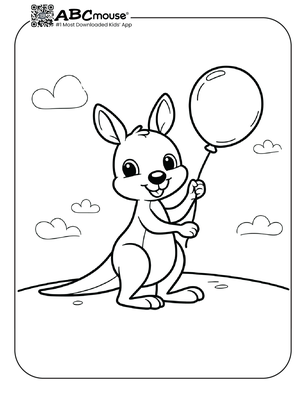 Free printable kangaroo with balloon coloring page for kids from ABCmouse.com. 