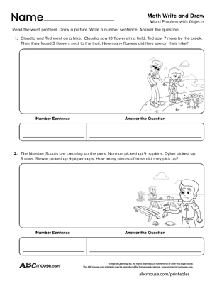 Free printable math story problem worksheet for kids from ABCmouse.com. 