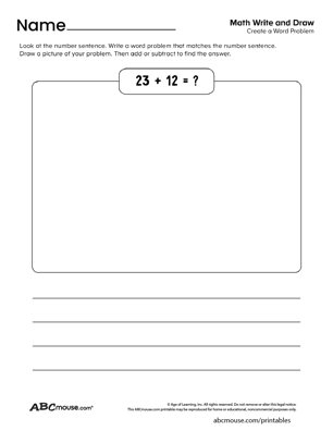 Free printable math story problem worksheet for kids from ABCmouse.com. 