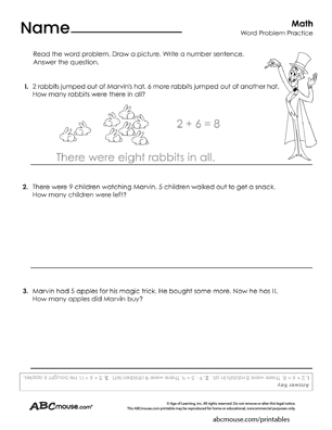 Free printable math story problem worksheet for kids from ABCmouse.com. 