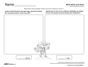 Free printable math story problem worksheet for kids from ABCmouse.com. 