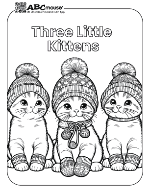 Free printable three little kittens nursery rhyme coloring page from ABCMouse.com. 