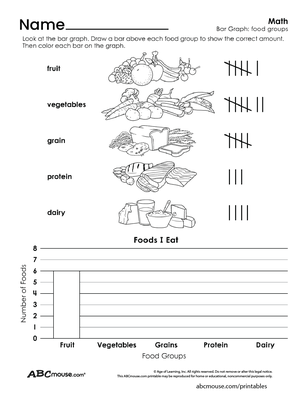 Healthy habit food group graphing worksheet from ABCmouse.com. 