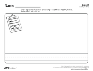 Healthy habit write & draw worksheet from ABCmouse.com. 