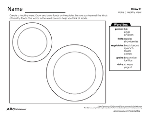 Healthy habit draw a healthy meal worksheet from ABCmouse.com. 