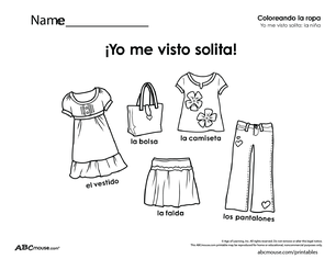 Healthy habit I get dressed Spanish-girl worksheet from ABCmouse.com. 