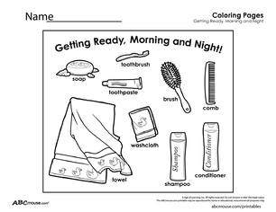 Healthy habit get ready morning and night worksheet from ABCmouse.com. 