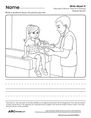 Healthy habit write about it-doctor visit worksheet from ABCmouse.com. 