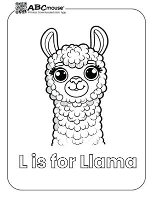 Free printable l is for llama coloring page from ABCmouse.com. 