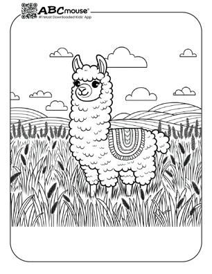 Free printable llama in a field coloring page from ABCmouse.com. 