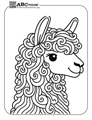 Free printable llama head coloring page from ABCmouse.com. 