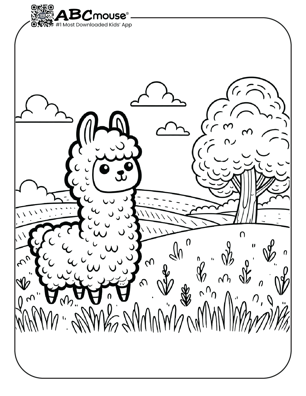 Free printable llama coloring page from ABCmouse.com. 