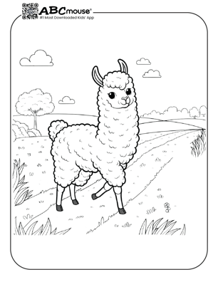 Free printable llama on a path coloring page from ABCmouse.com. 