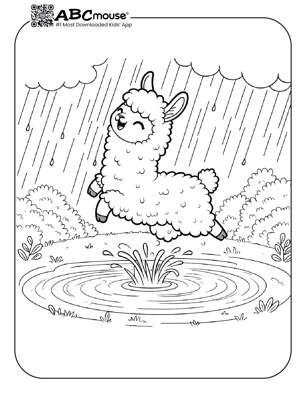 Free printable llama in the rain coloring page from ABCmouse.com. 