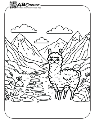 Free printable llama in the mountains coloring page from ABCmouse.com. 