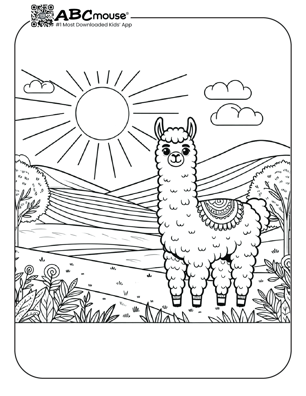 Free printable llama in the sun coloring page from ABCmouse.com. 