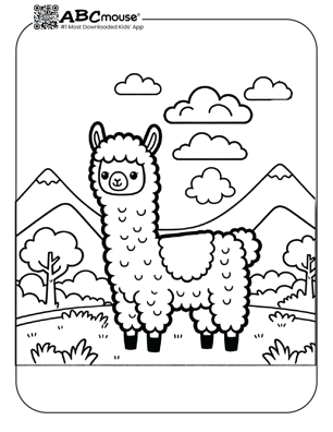 Free printable llama coloring page from ABCmouse.com. 