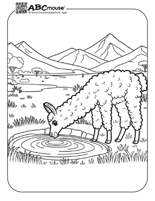 Free printable llama drinking coloring page from ABCmouse.com. 