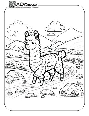 Free printable llama walking on a path coloring page from ABCmouse.com. 