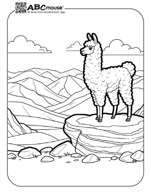 Free printable llama on a rock coloring page from ABCmouse.com. 